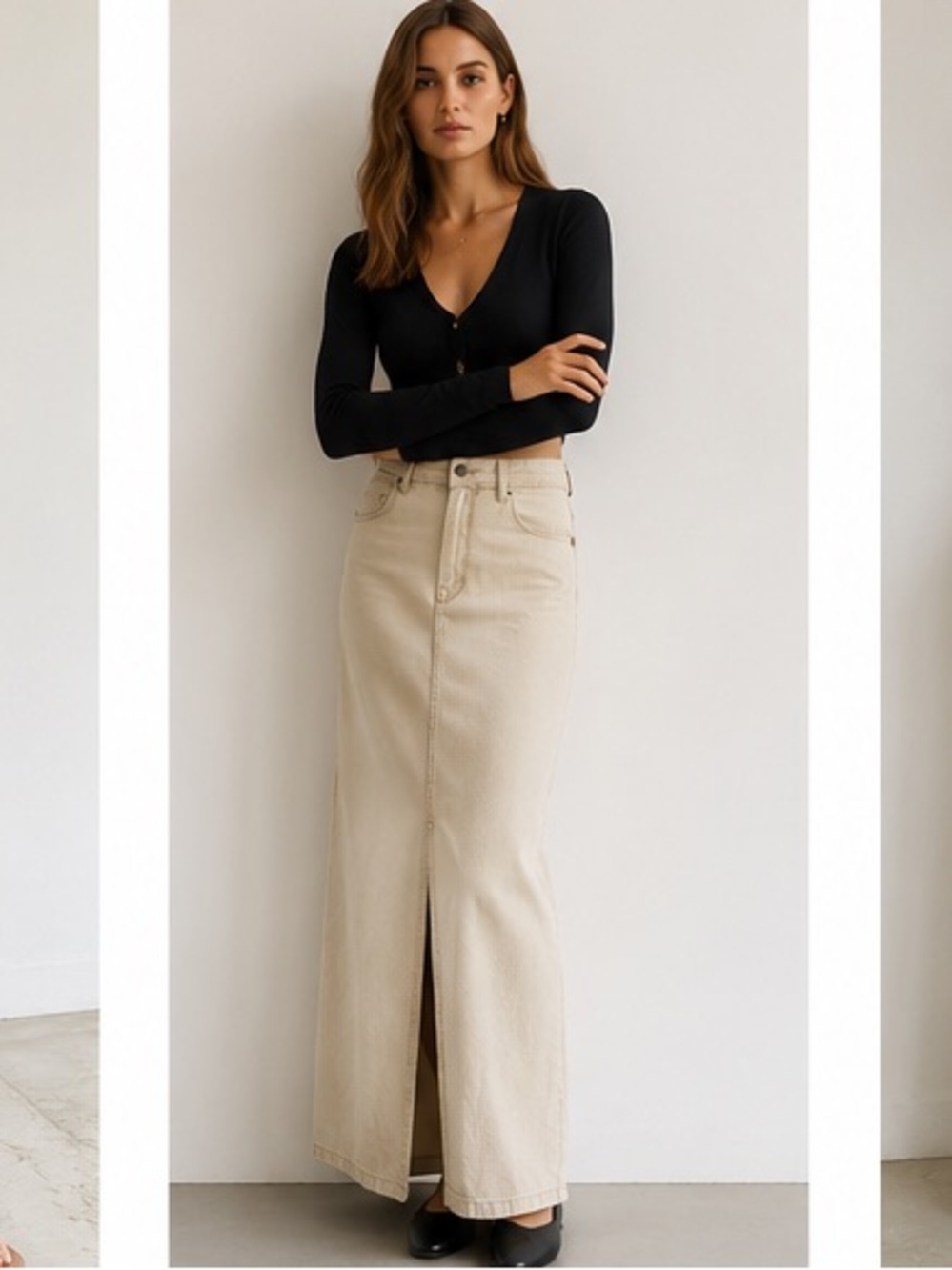 We the Free Come As You Are Cream Denim Maxi Skirt Cotton size 4